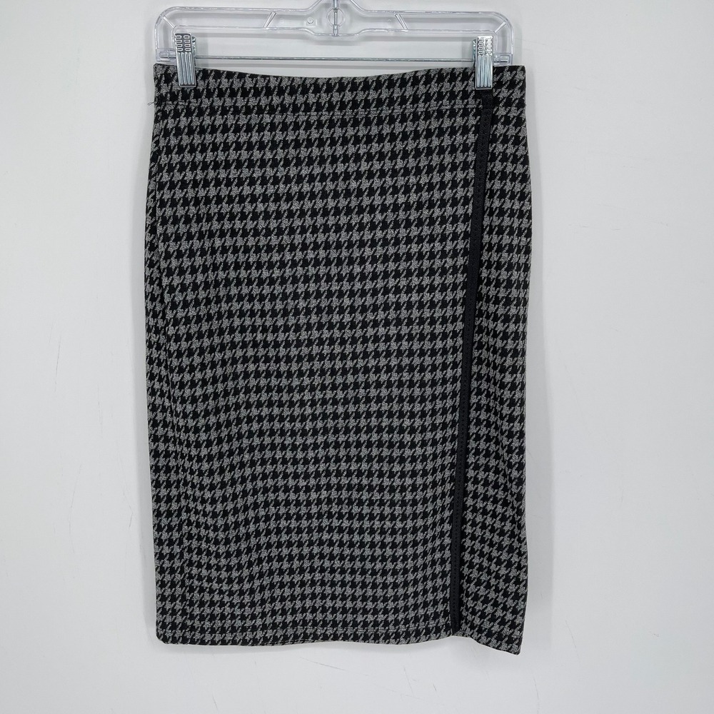 Max Studio Women's Black Houndstooth Stretch Mod Faux Wrap Pencil Skirt Size‎ S